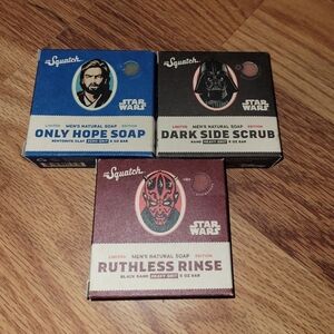 Dr Squatch Star Wars trio of soaps. 2 heavy grit & 1 bentonite clay bars.